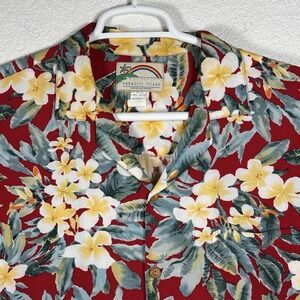 Vintage Paradise Found Hawaiian Shirt Men's L Red Rayon Floral Short Sleeve USA